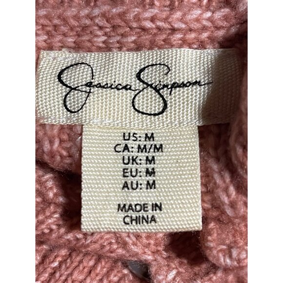 Jessica Simpson Women Cropped Cardigan Sweater Pink Ribbed Knit Button Up Size M - Picture 5 of 6